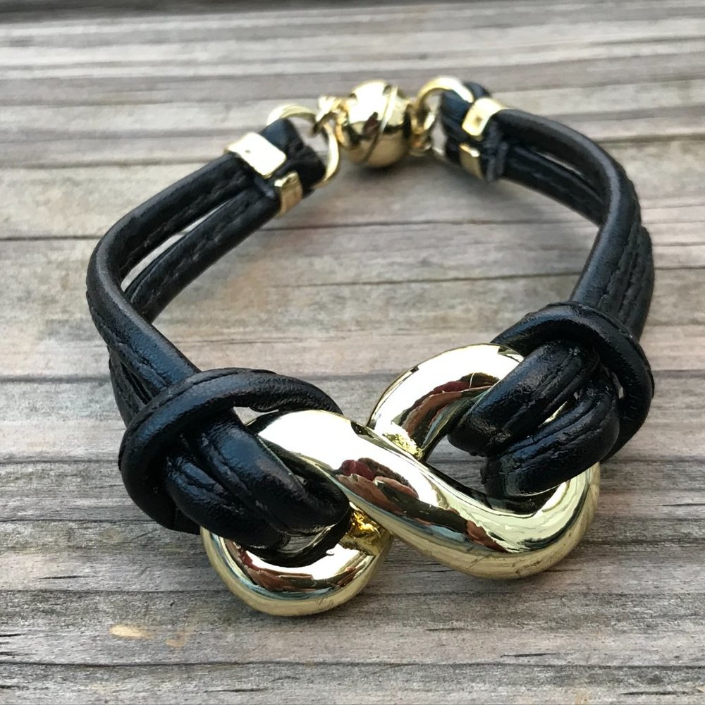 Roberto by RFM Bracelet Black Leather Infinity Gol